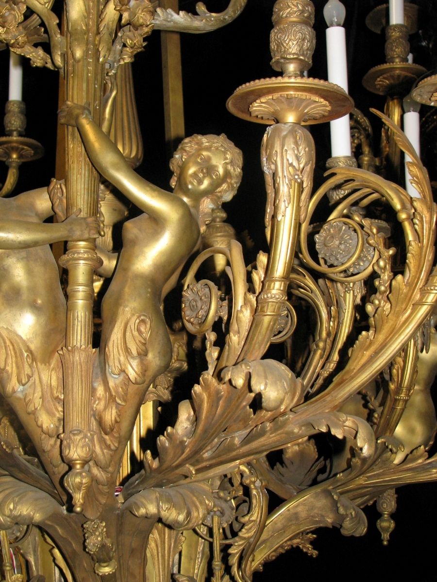 Extraordinary Antique French Louis Xv Style Bronze Figural 39 In French Bronze Chandelier (Photo 6 of 12)