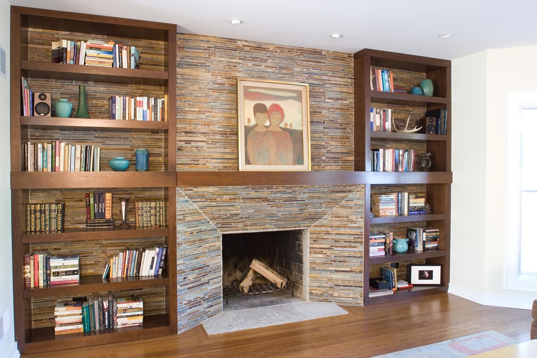 Fireplace Bookshelves Design Made Of Wood In Rectangular Shape Within Made Bookcase (Photo 7 of 15)