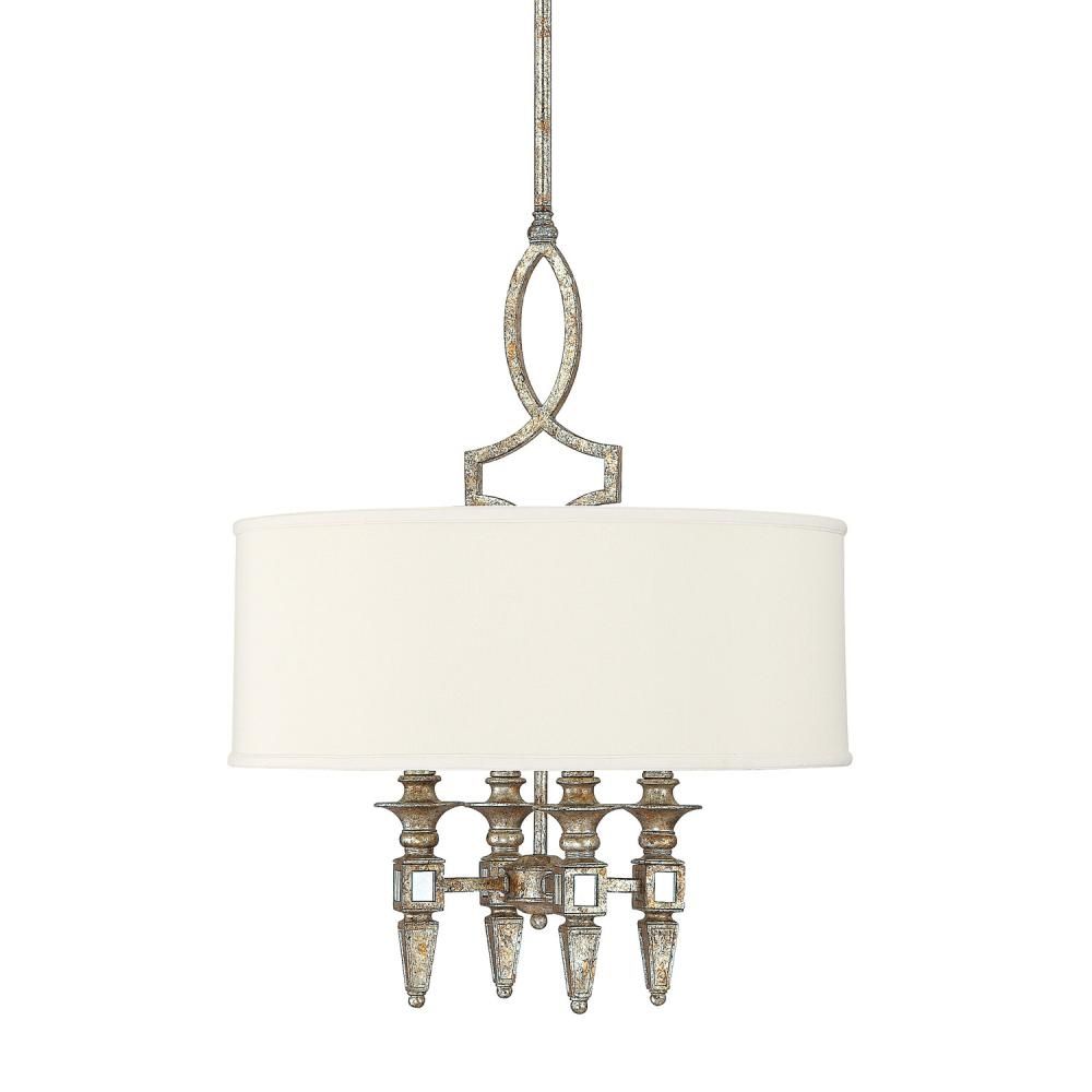 Four Light Silver And Gold Leaf With Antique Mirrors Drum Shade With Regard To Antique Mirror Chandelier (Photo 9 of 12)