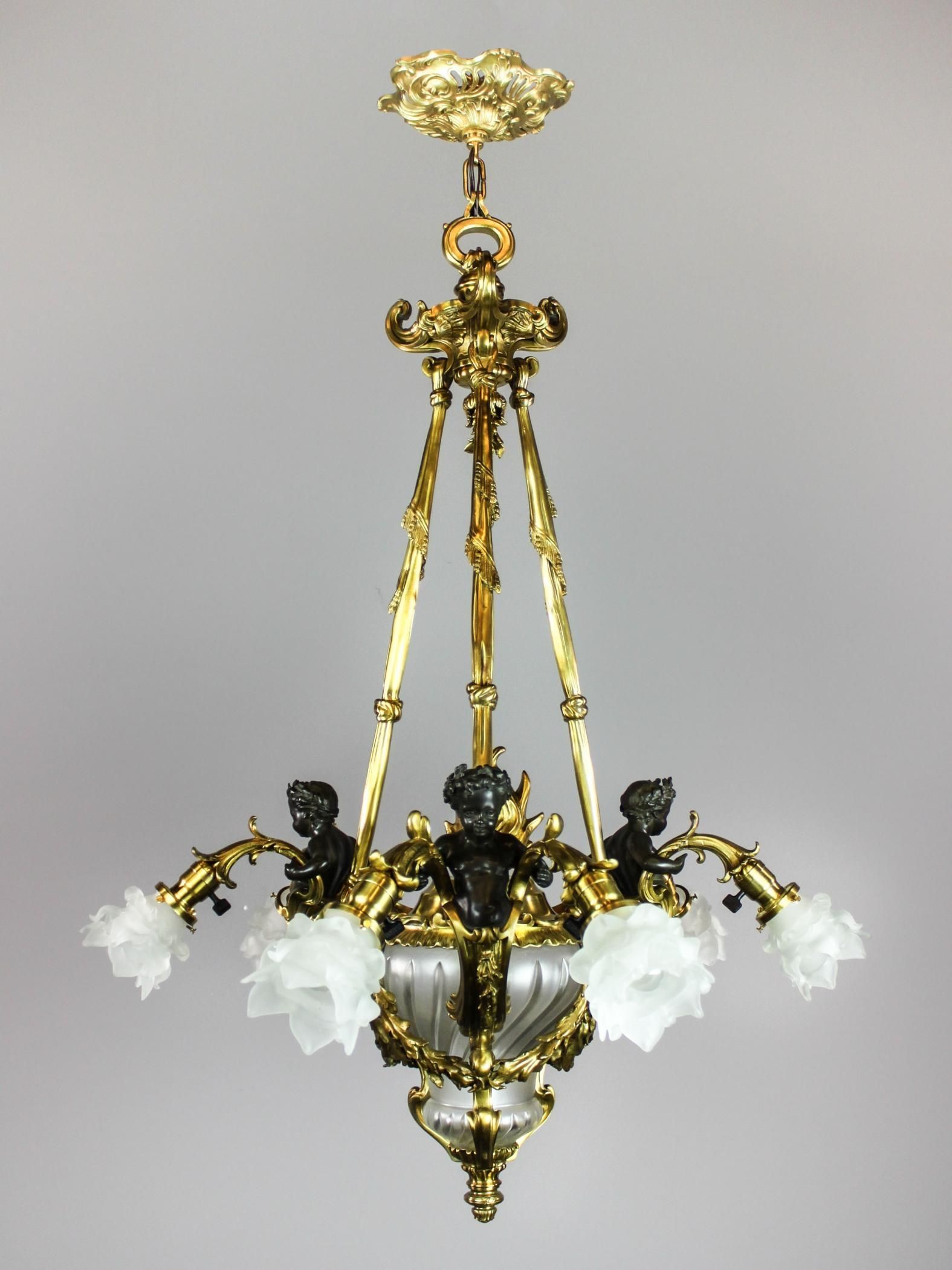 French Art Nouveau Cherub Figural Chandelier 6 Light Modernism Regarding French Gold Chandelier (Photo 10 of 12)
