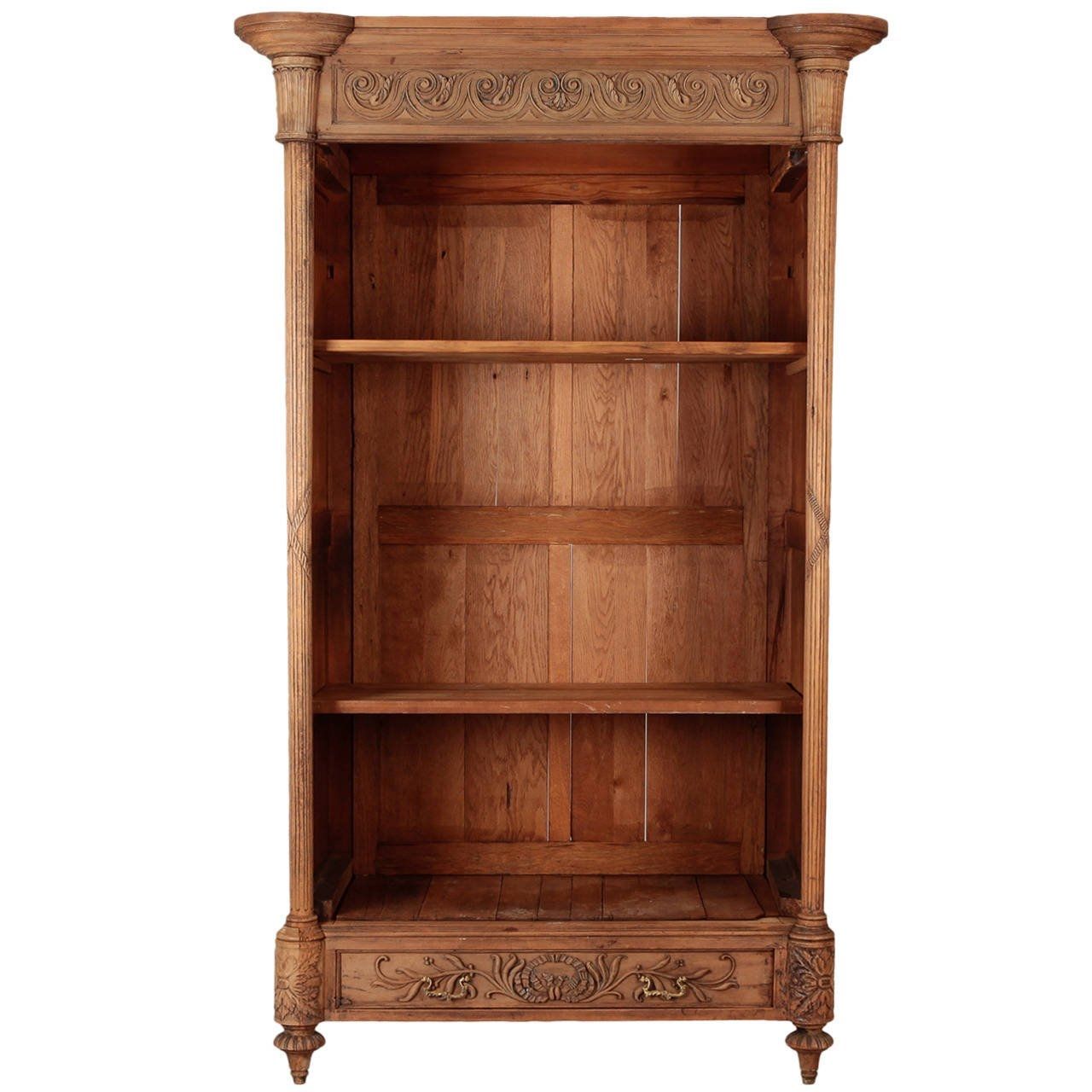 French Bleached Oak Bookcase With Carved Detailing At 1stdibs Pertaining To Oak Bookcase (View 1 of 8)