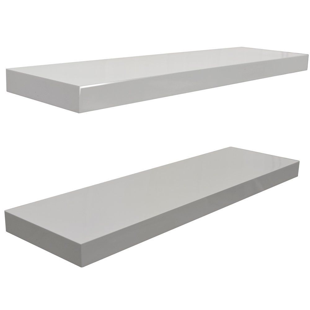 Gloss Wall Mounted 40cm Floating Shelf Pack Of Two White With Floating Shelf 40cm (Photo 9 of 15)