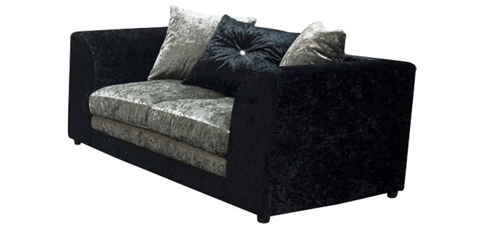 Halo 3 2 Seater Crushed Velvet Black And Silver Scatter Back In Black 2 Seater Sofas (View 8 of 15)