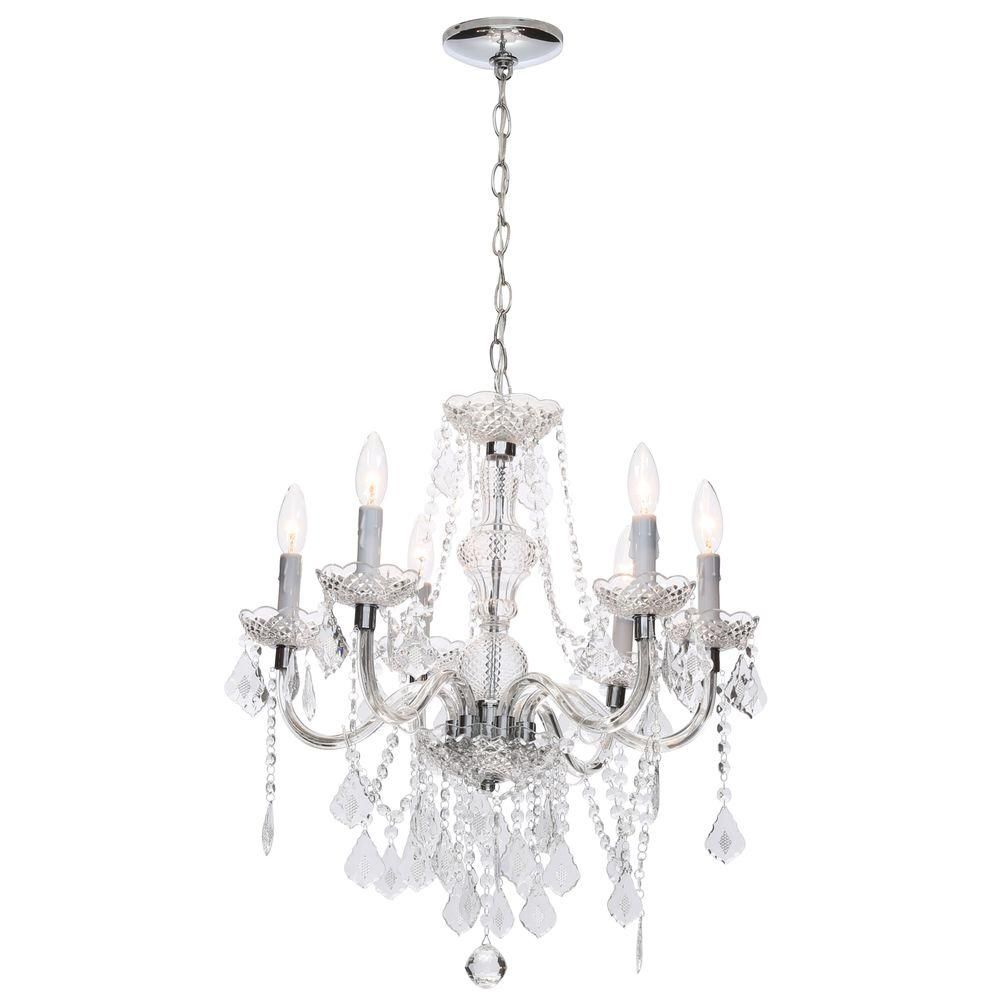 Hampton Bay 6 Light Chrome Maria Theresa Chandelier With Black With Regard To Chrome Chandelier (Photo 1 of 12)