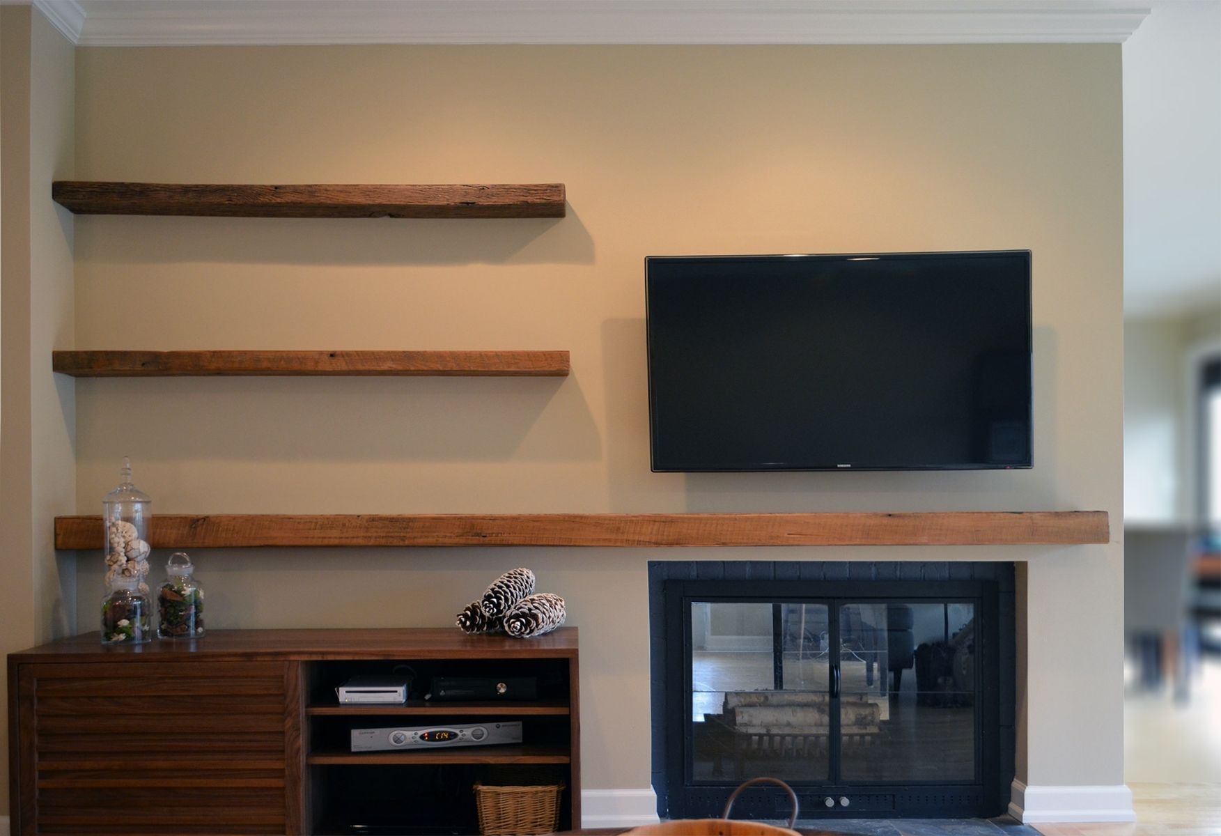 Hand Made Reclaimed Lumber Floating Shelves Abodeacious Throughout Custom Floating Shelves (Photo 1 of 12)