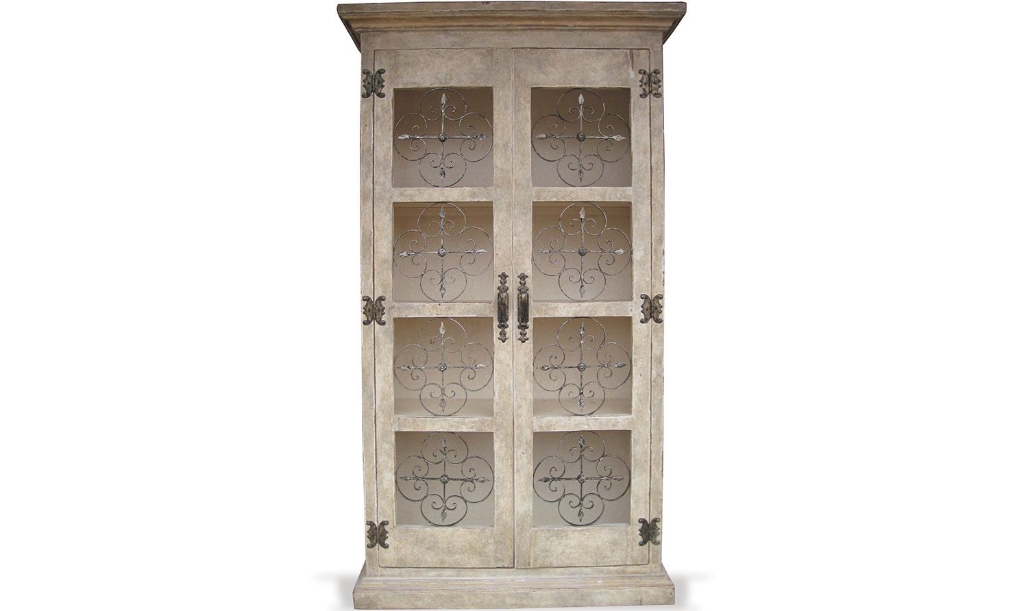 Hand Painted Old World Bookcase In French Blanc With Wrought Iron Within Hand Painted Bookcase (View 15 of 15)