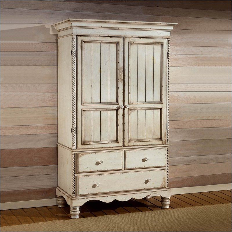Hillsdale Wilshire Bedroom Armoire Antique White With Pine Top 1172m Intended For White Wardrobe Armoire (Photo 2 of 15)