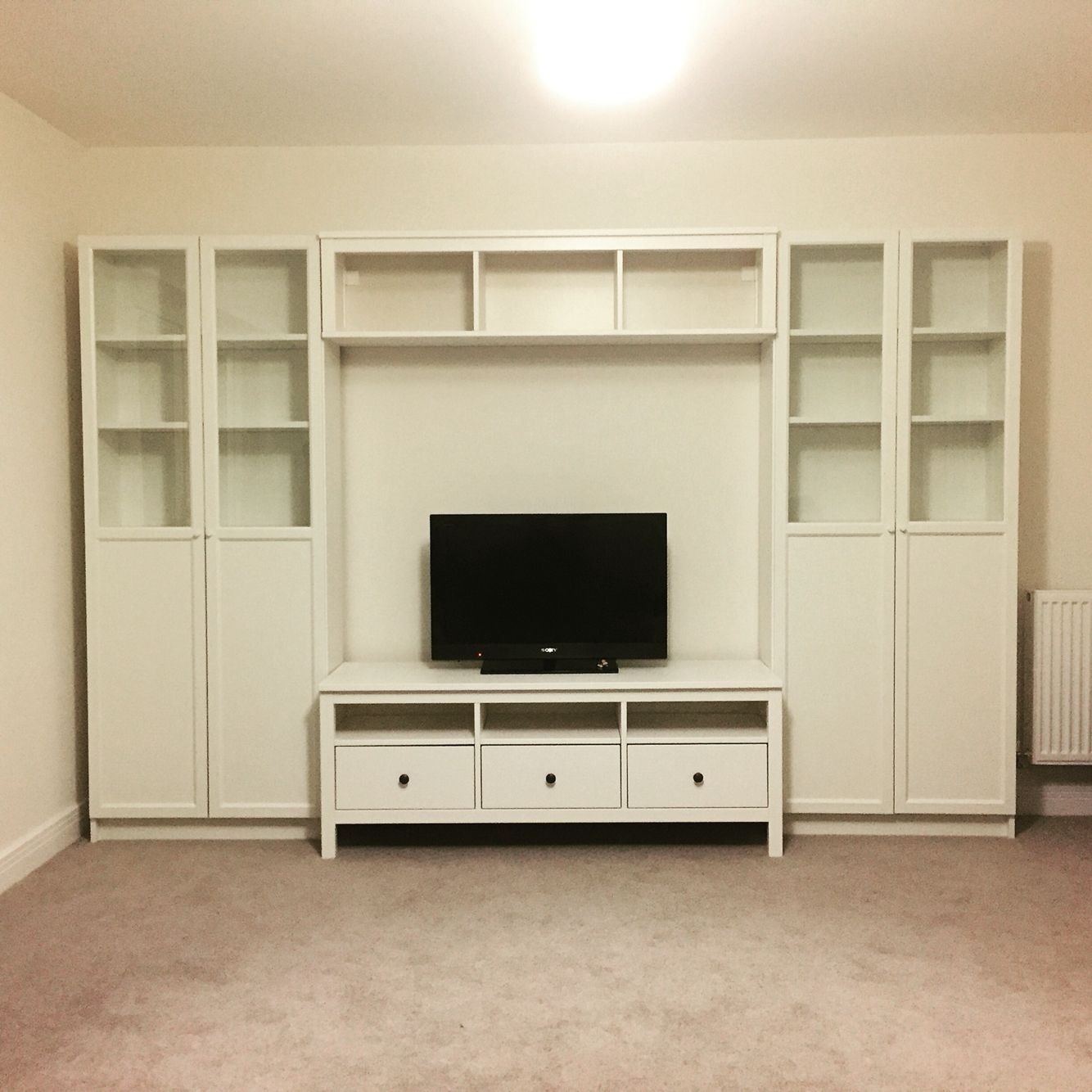 Ikea Storage System Hemnes Tv Standbench Billy Bookcase In White With Regard To Bookcase With Tv Storage (Photo 8 of 15)