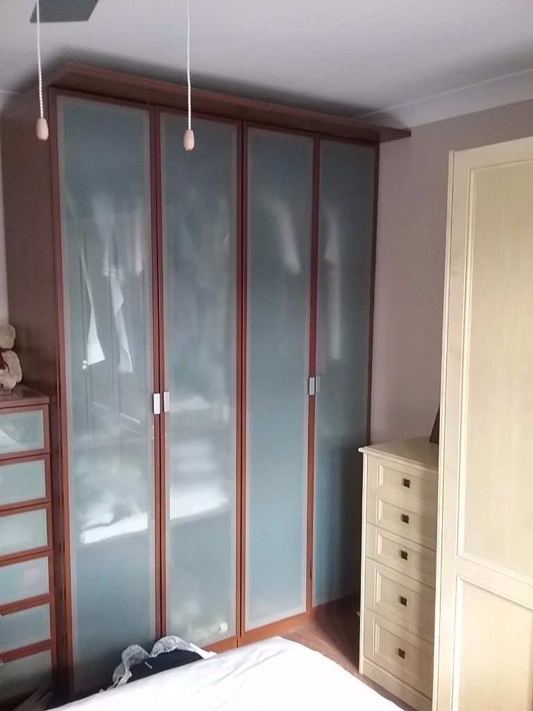 Ikea Wardrobes X 2 Dark Wood Effect With Obscure Glass Doors In Dark Wood Wardrobes (View 6 of 15)