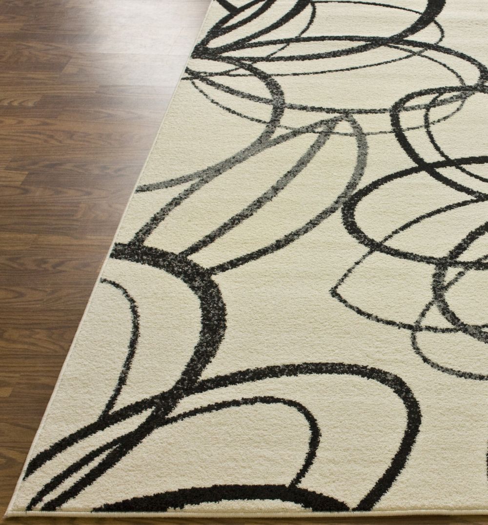 Image Of Contemporary Area Rug White Square White Black Lines Abstract Carpet Thick Soft Luminated Interior Furniture Wool Contemporary Area Rugs With Wool Contemporary Area Rugs (View 5 of 15)