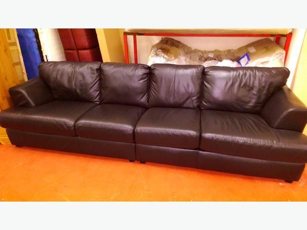 Large 4 Seater Leather Sofa Black Bilston Dudley For Large 4 Seater Sofas (View 10 of 15)