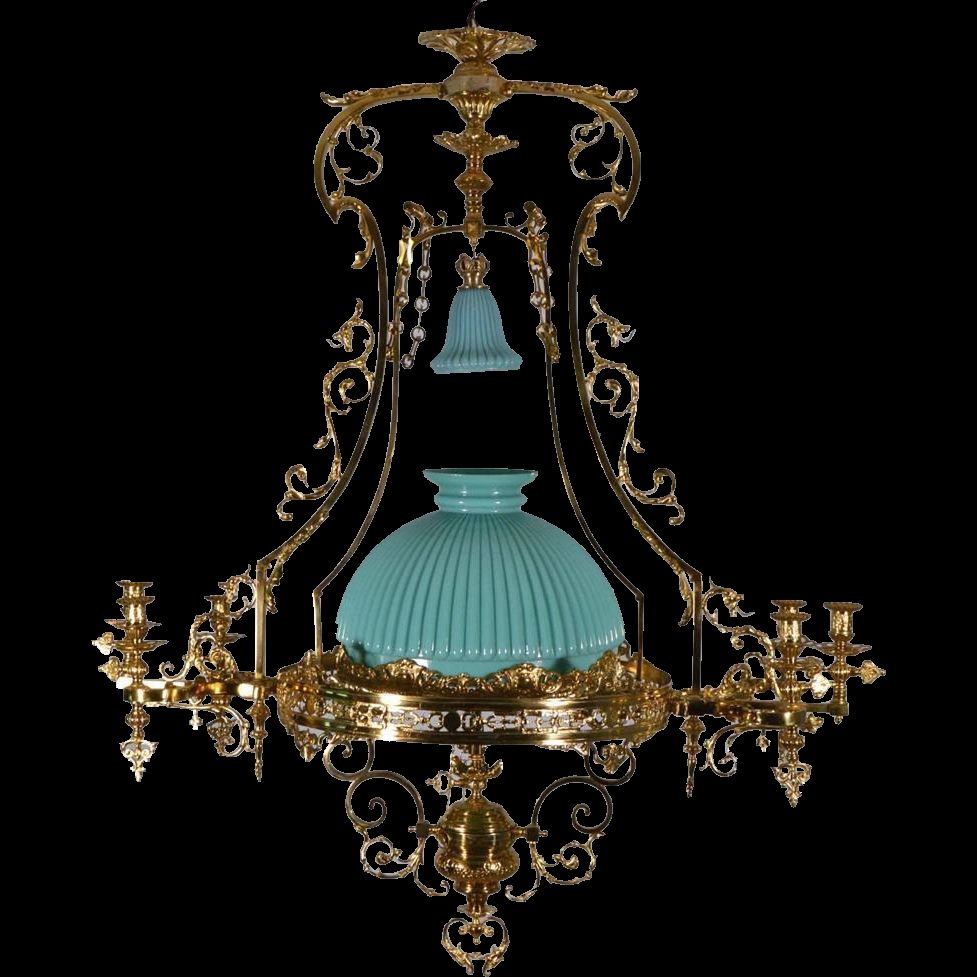 Large French Antique Bronze Gas Chandelier Gasolier Hanging Lamp Within French Bronze Chandelier (Photo 11 of 12)