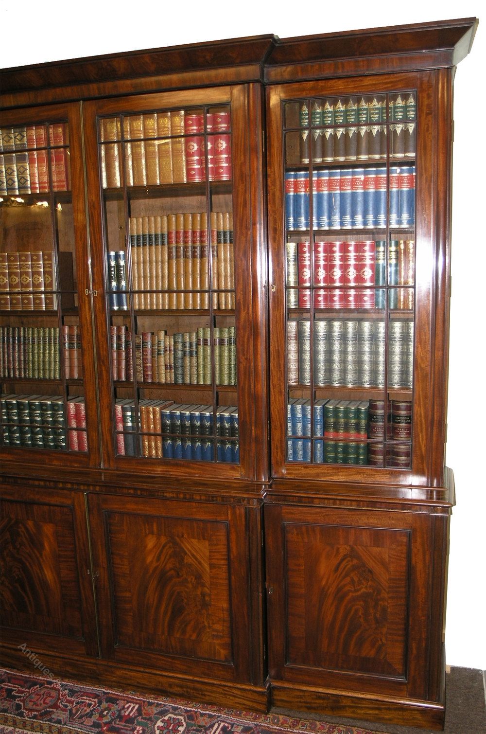 Large Georgian Mahogany Breakfront Bookcase Antiques Atlas For Break Front Bookcase (View 11 of 15)