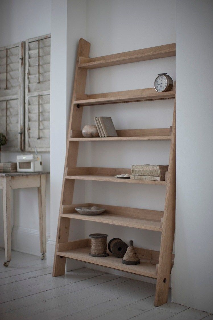 Large Raw Oak Shelf Ladder Love This Idea For The New Place Throughout Oak Shelves (View 7 of 15)