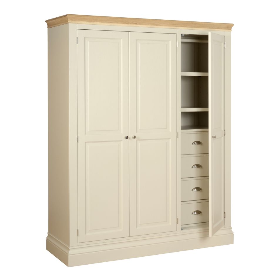Lundy Painted Oak Ladies Triple Wardrobe With Shelvesdrawers Pertaining To Wardrobe With Shelves And Drawers (View 1 of 15)