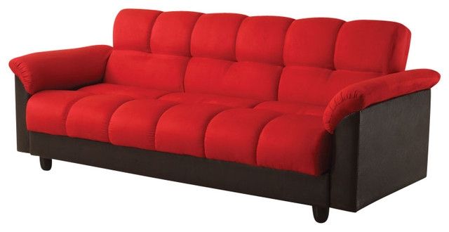 Microfiber And Pu Leather Adjustable Storage Sleeper Sofa Red With Regard To Leather Storage Sofas (View 15 of 15)