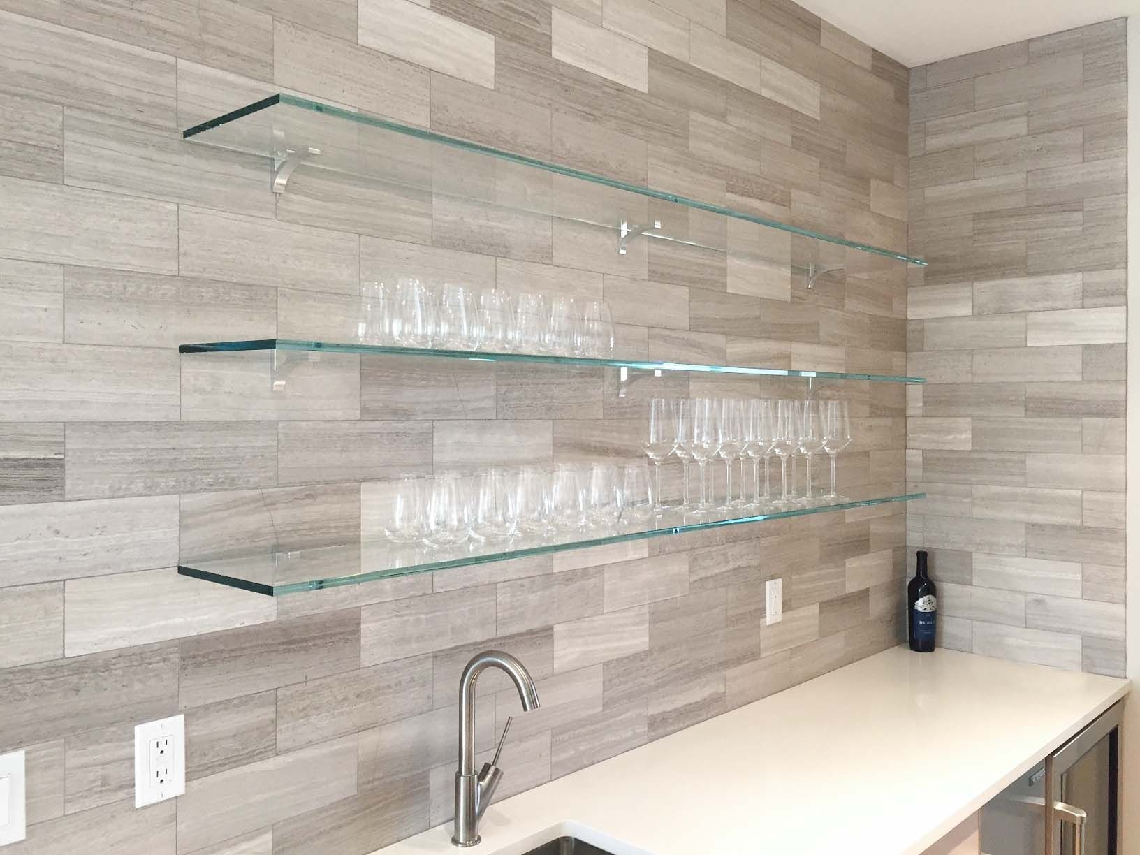 glass kitchen shelves with light