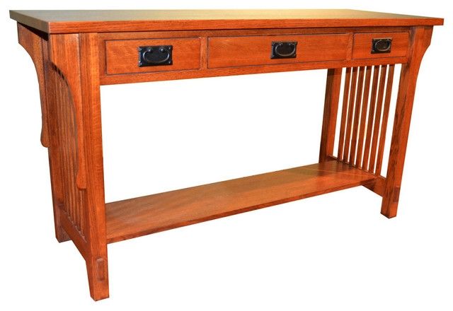 Mission Solid Oak Sofa Table With 3 Drawers Craftsman Console Regarding Sofa Table Drawers (Photo 3 of 15)
