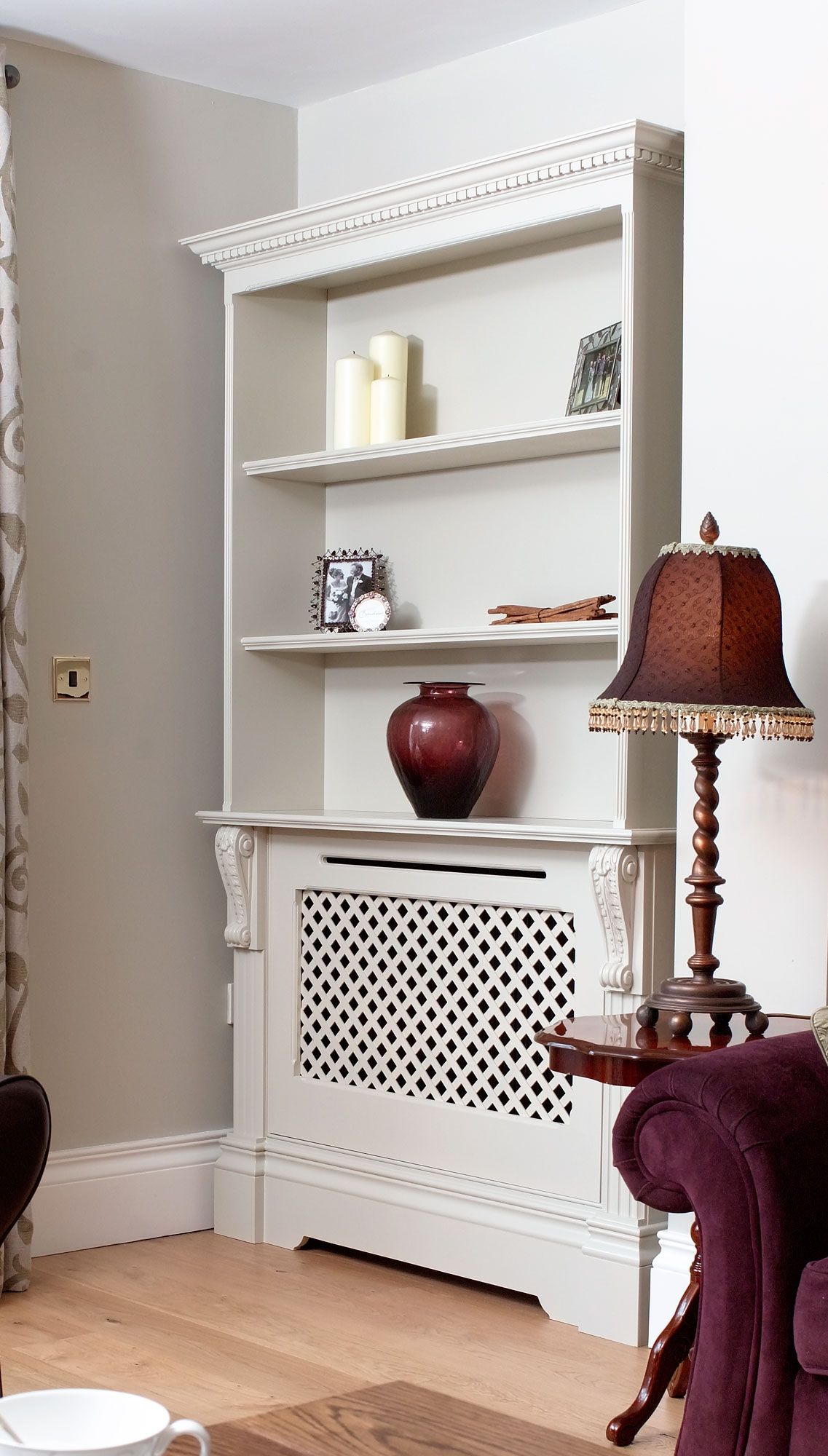 Modern Interior Decorating With Colorful Radiators And Attractive In Radiator Cover With Bookcase Above (Photo 2 of 15)