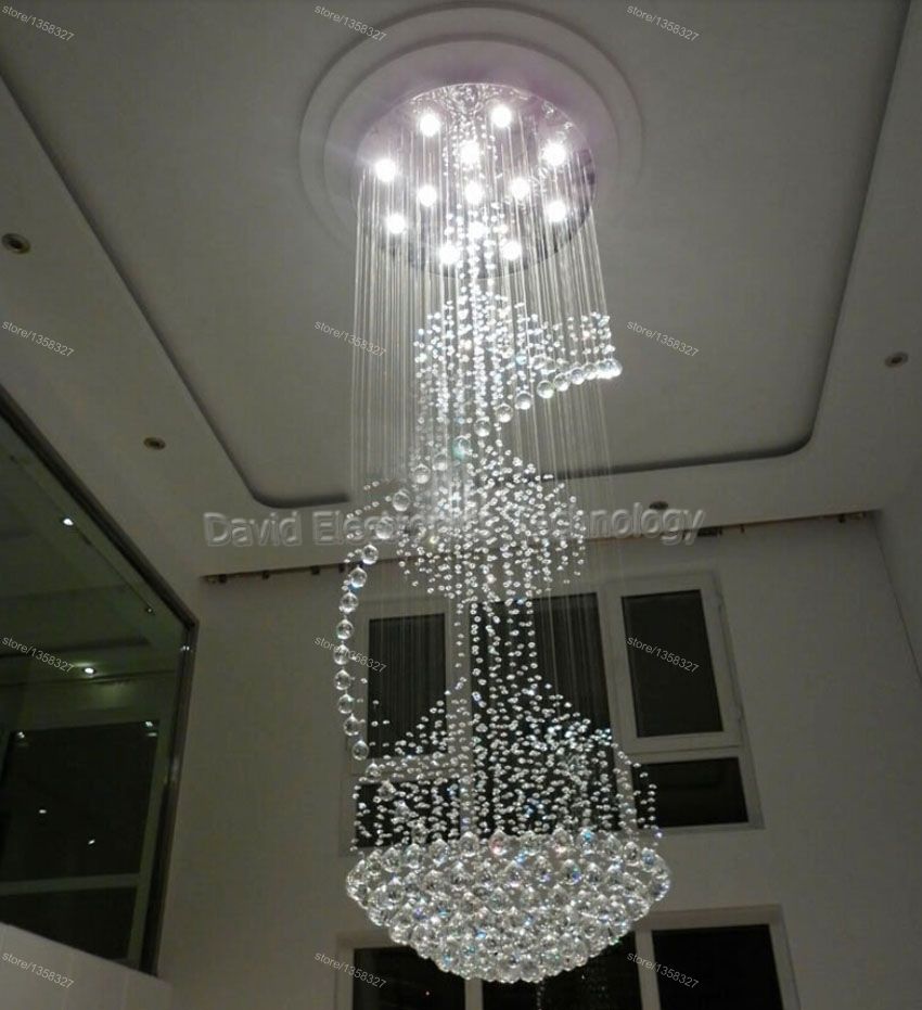 Modern Led Long Big Spiral Staircase Crystal Chandeliers Light Intended For Long Hanging Chandeliers (Photo 6 of 12)