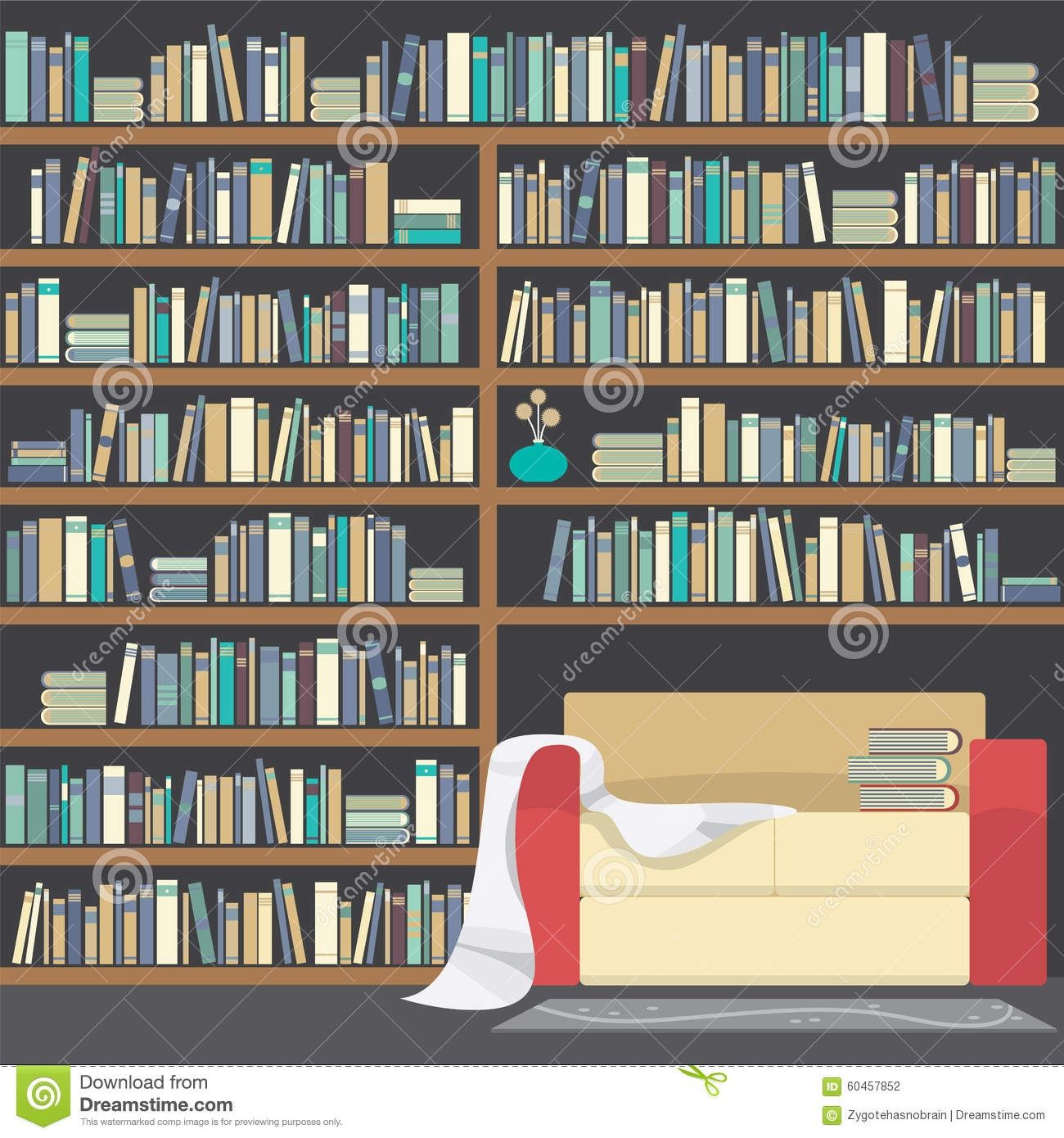 Modern Sofa With Huge Bookshelf Stock Vector Image 60457852 For Huge Bookshelf (View 7 of 15)