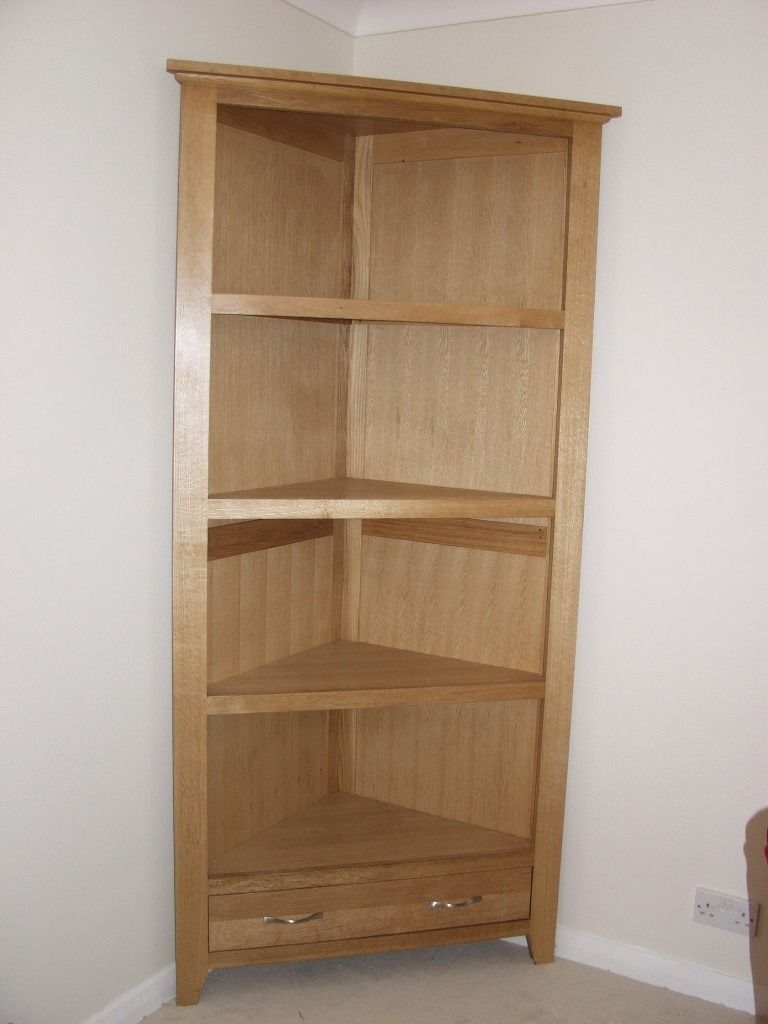 Oak Corner Tall Bookcase Or Storage Shelving Or Display Cabinet Within Corner Oak Bookcase (Photo 15 of 15)