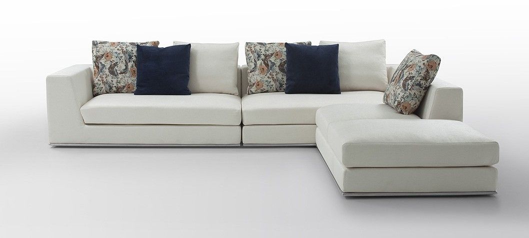 Odessa Modern White Fabric Sectional Sofa In Cloth Sectional Sofas (View 10 of 15)