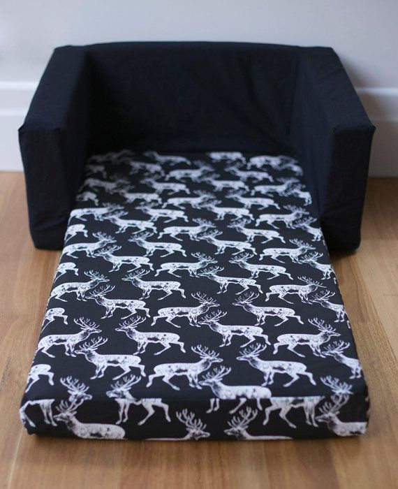 Out Couch For Kids Flip Sofa Cover White Deer On Black Print With Intended For Flip Out Sofa For Kids (View 5 of 15)
