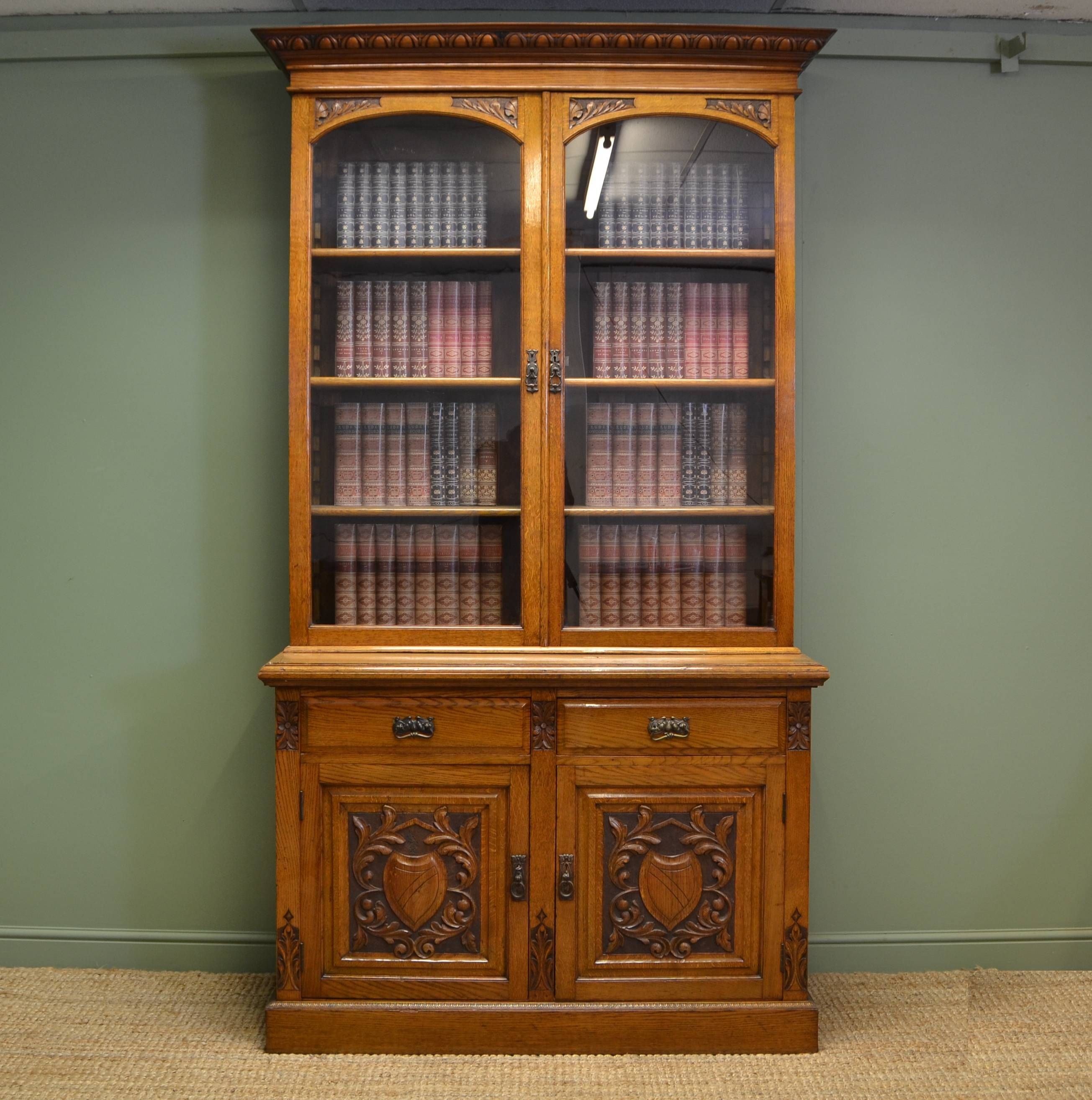 Quality Solid Oak Victorian Antique Bookcase On Cupboard Throughout Bookcase With Cupboard (Photo 15 of 15)
