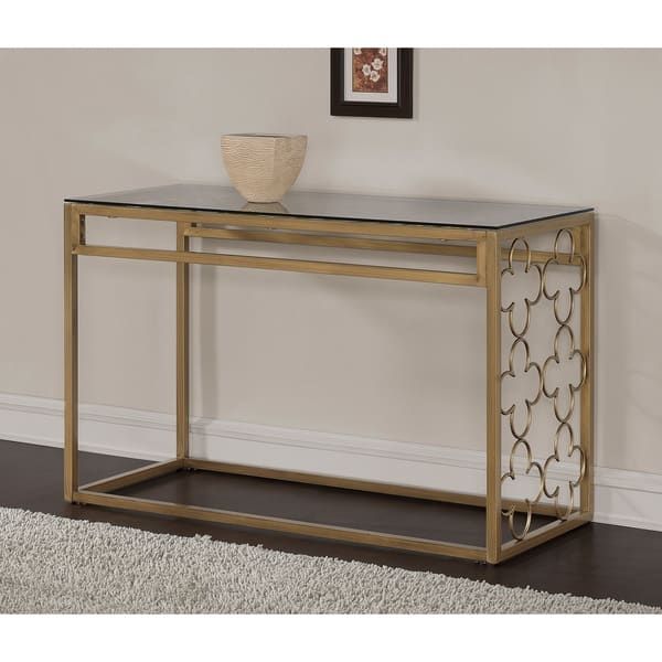 Quatrefoil Goldtone Metal And Glass Sofa Table Free Shipping With Metal Glass Sofa Tables (View 2 of 15)
