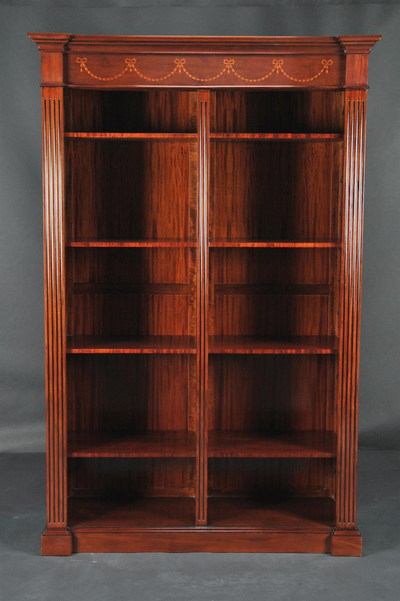 Sheraton Style Antique Reproduction Inlaid Mahogany Bookcase Regarding Mahogany Bookcase (View 7 of 15)