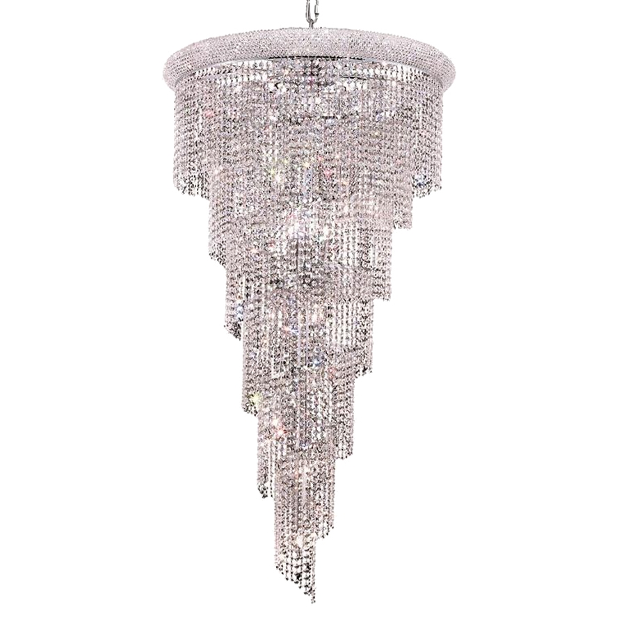 Shop Elegant Lighting Spiral 30 In 22 Light Chrome Crystal Crystal Inside Crystal Waterfall Chandelier (Photo 1 of 12)