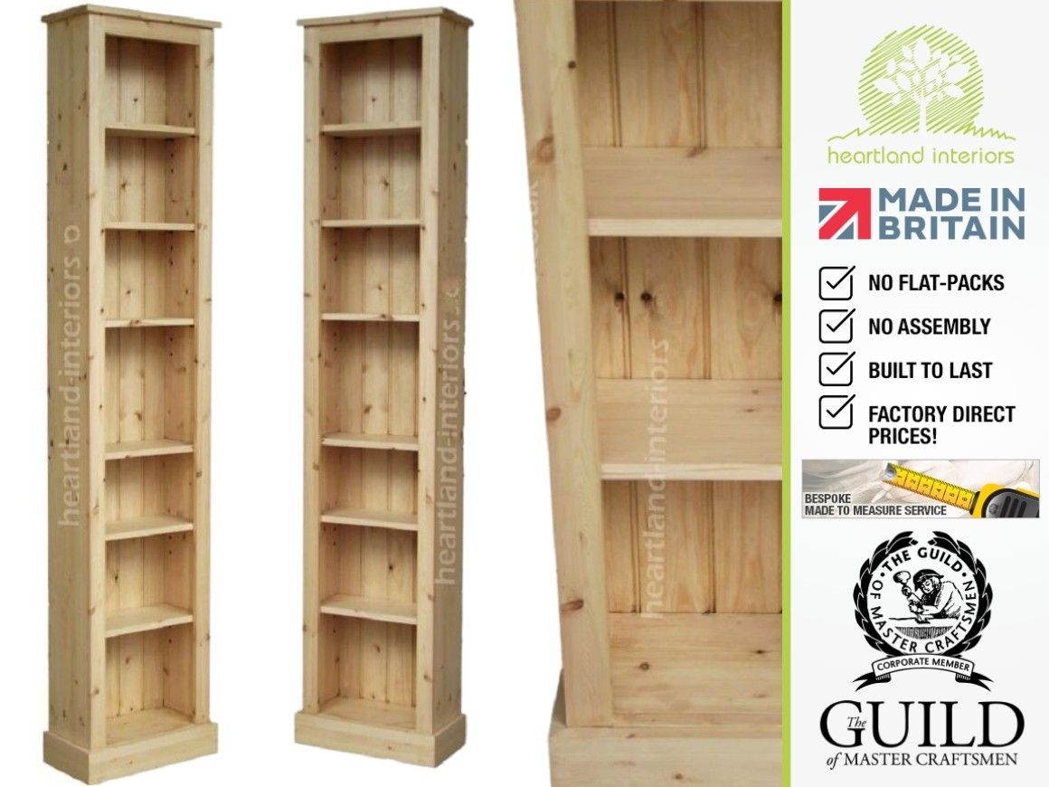 Solid Pine Or Oak 7ft Tall Narrow Slim Jim Bookcase Regarding Flat Pack Bookcase (Photo 12 of 15)