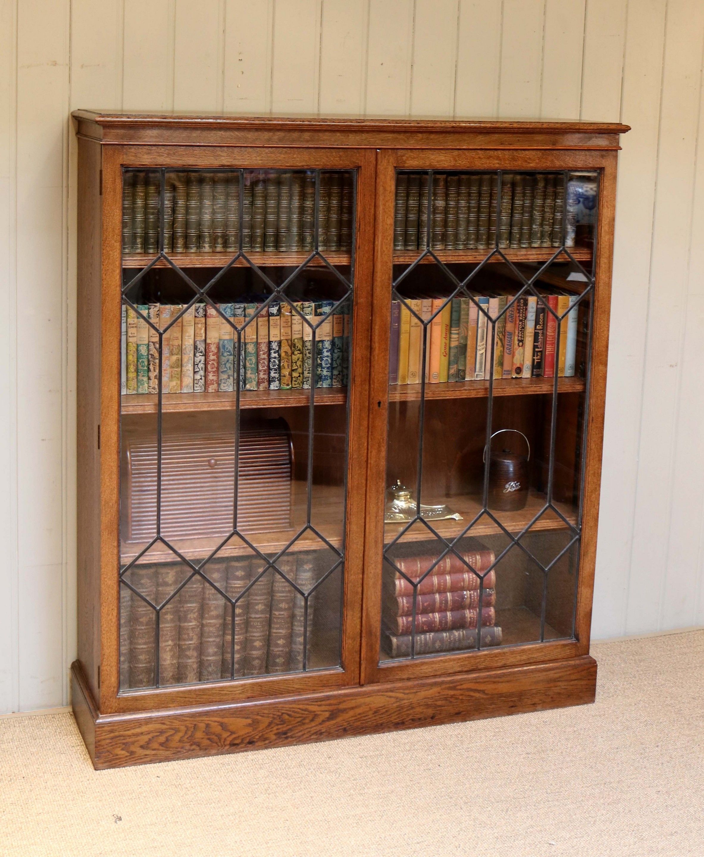 Substantial Solid Oak Glazed Bookcase C 1920 English From Regarding Oak Glazed Bookcase (View 8 of 15)