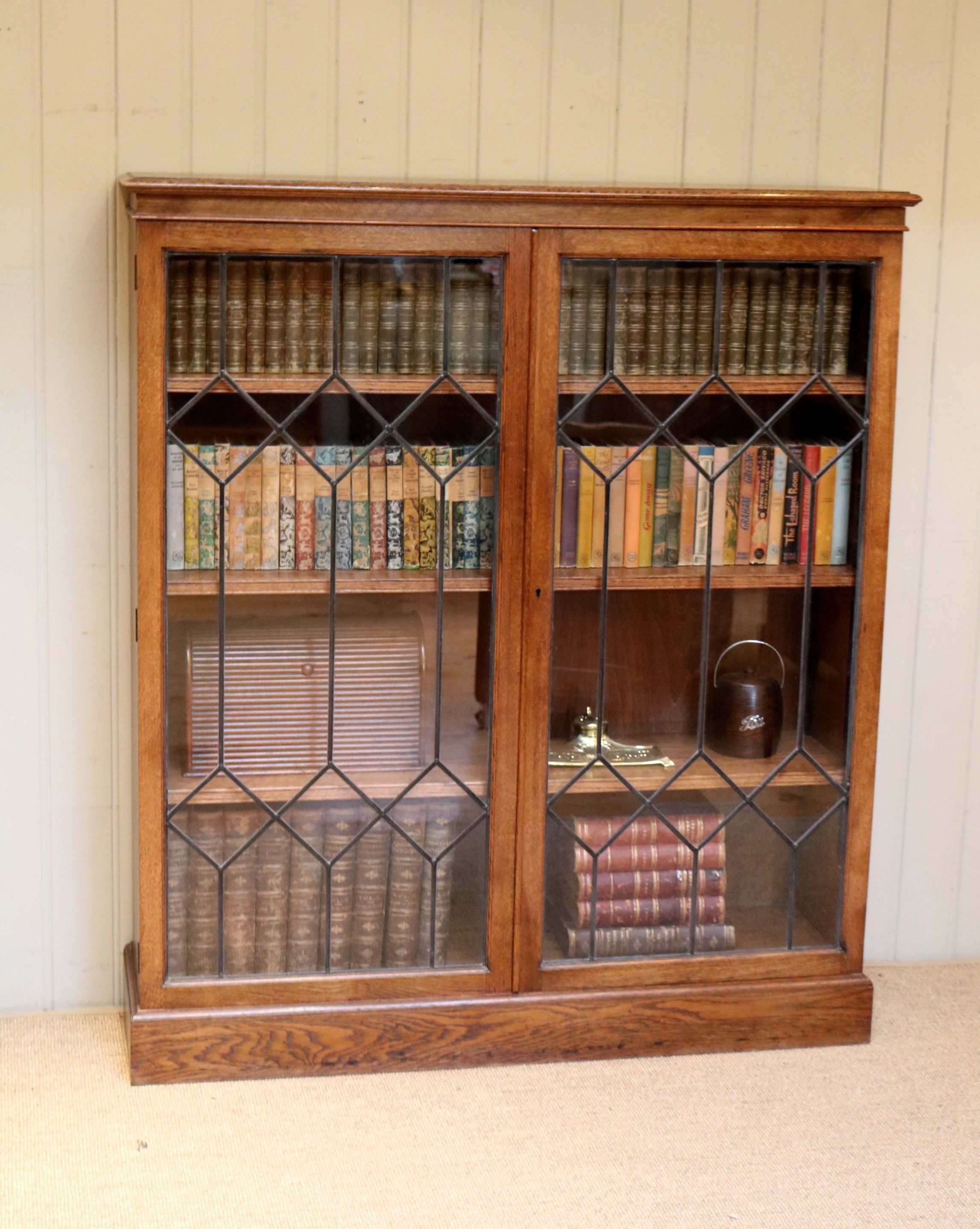 Substantial Solid Oak Glazed Bookcase C 1920 English From Regarding Oak Glazed Bookcase (View 7 of 15)