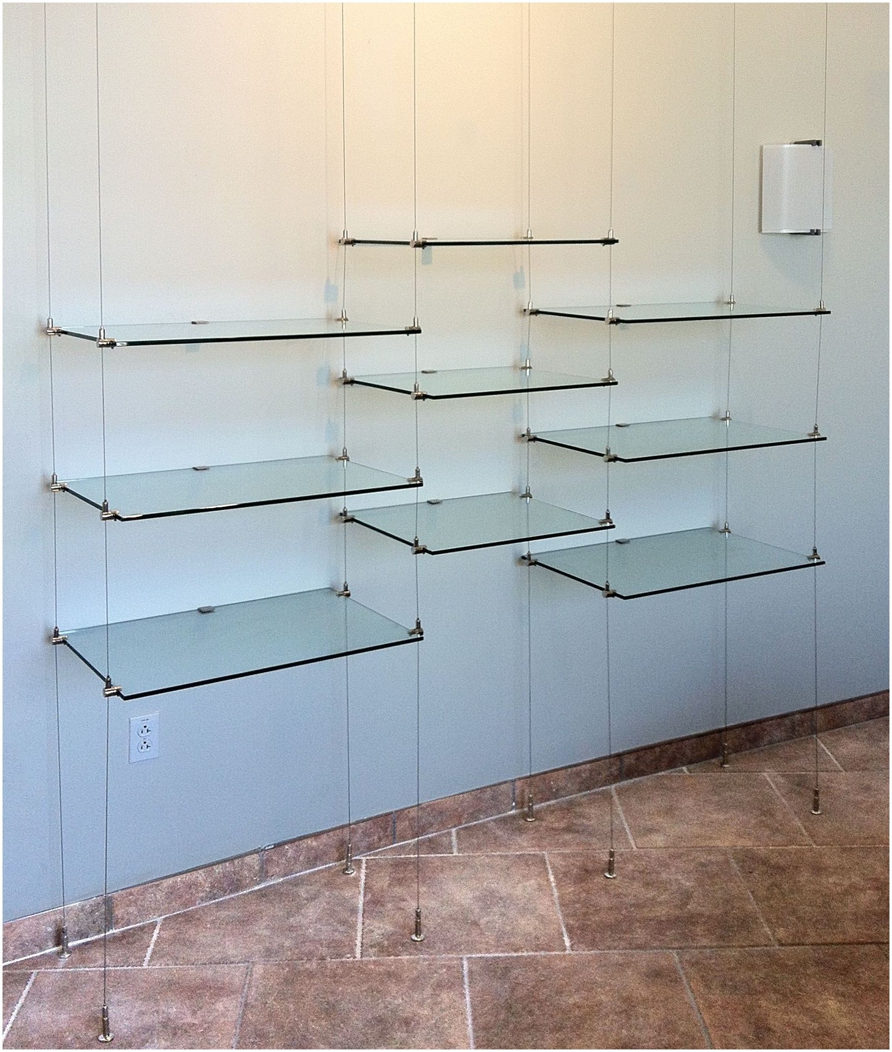 Suspended Glass Shelf 18 In Hanging Glass Shelf Hardware Ceiling For Glass Suspension Shelves (Photo 10 of 15)