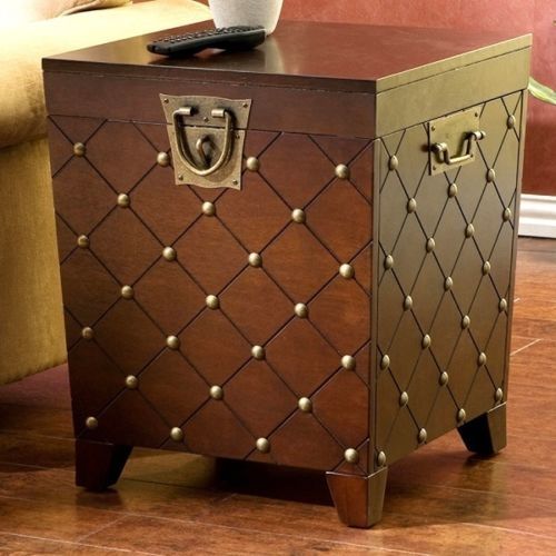 Table Brown Studded Trunk Coffee Sofa Chest Storage Side Tables Pertaining To Sofa Side Tables With Storages (Photo 5 of 15)