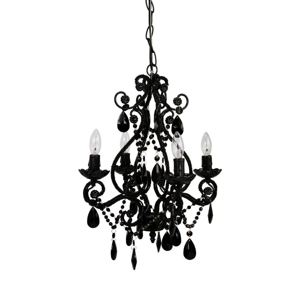 Tadpoles 4 Light White Mini Chandelier Cchapl410 The Home Depot Within Black Chandelier (Photo 1 of 12)