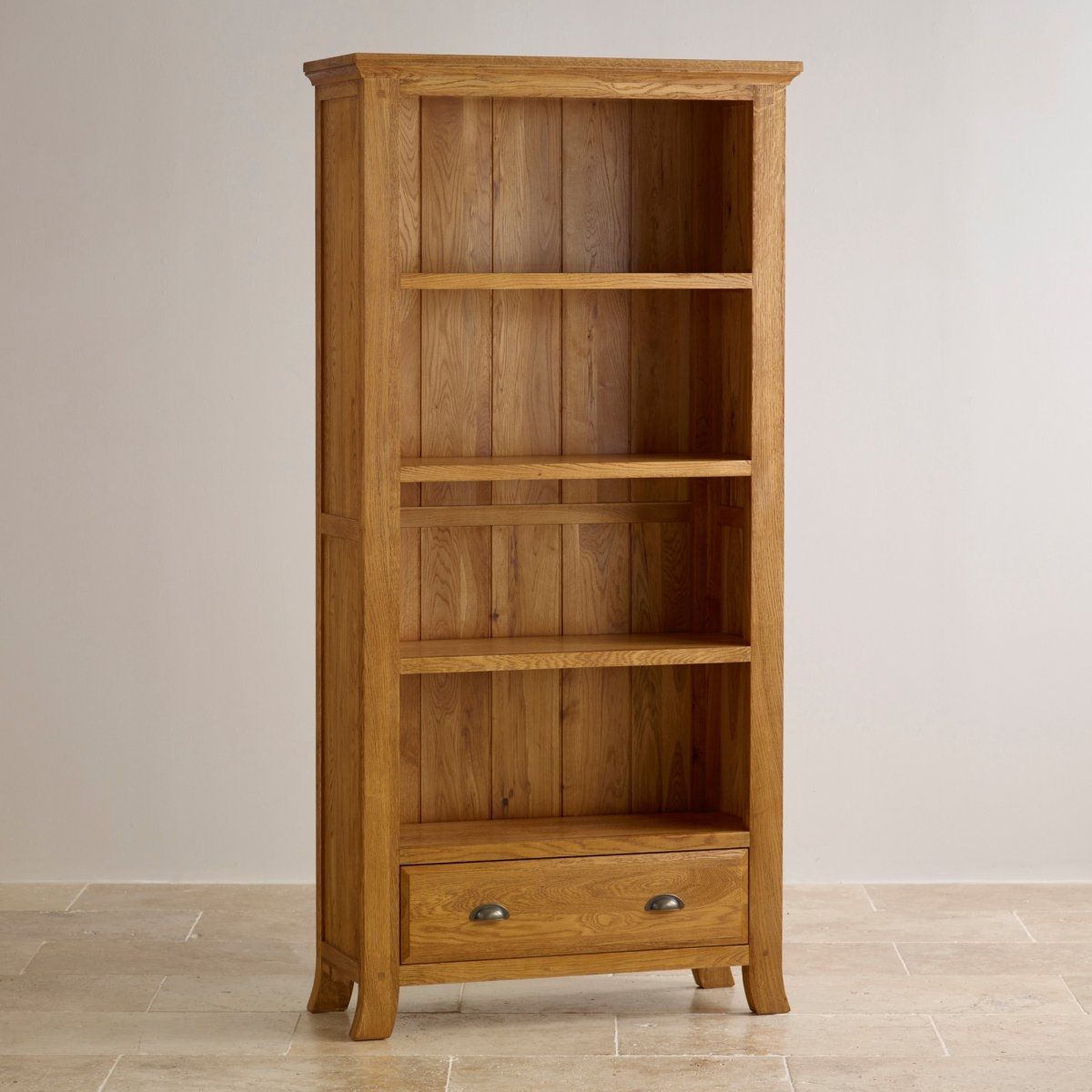 Taunton Tall Bookcase Rustic Brushed Oak Oak Furniture Land Pertaining To Solid Oak Shelves (View 3 of 15)
