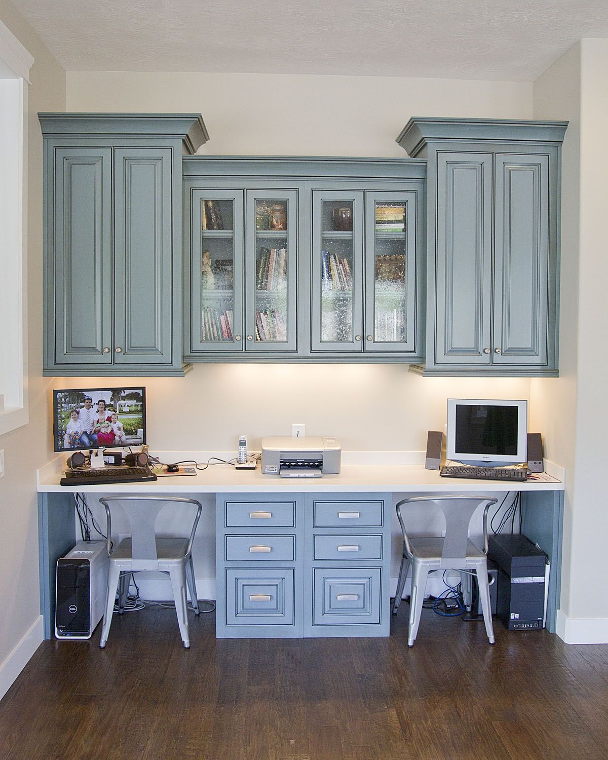 Two Work Areas Home Office Pinterest Hanging Cabinet Desk Regarding Built In Study Furniture (Photo 13 of 15)