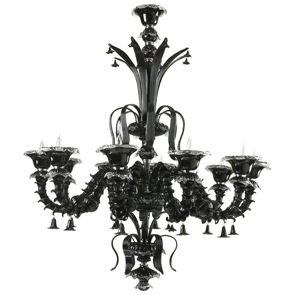 Venetian Gothic Noir Black 10 Light Murano Glass Style Chandelier With Regard To Black Gothic Chandelier (View 5 of 12)