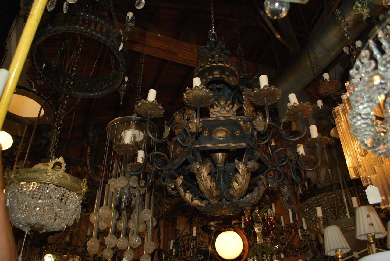 Very Large And Rare French 1930 Wrought Iron Chandelier For Sale Pertaining To Large Iron Chandelier (Photo 2 of 12)