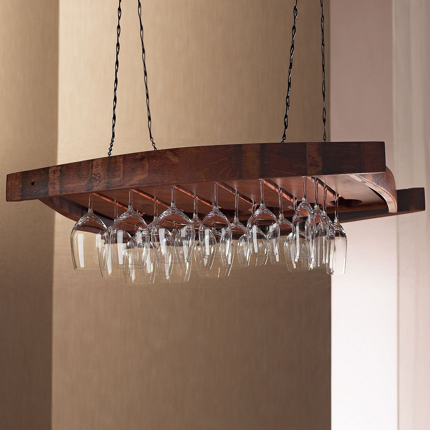Vintage Oak Hanging Wine Glass Rack Wine Enthusiast Regarding Hanging Glass Shelves From Ceiling (View 11 of 12)