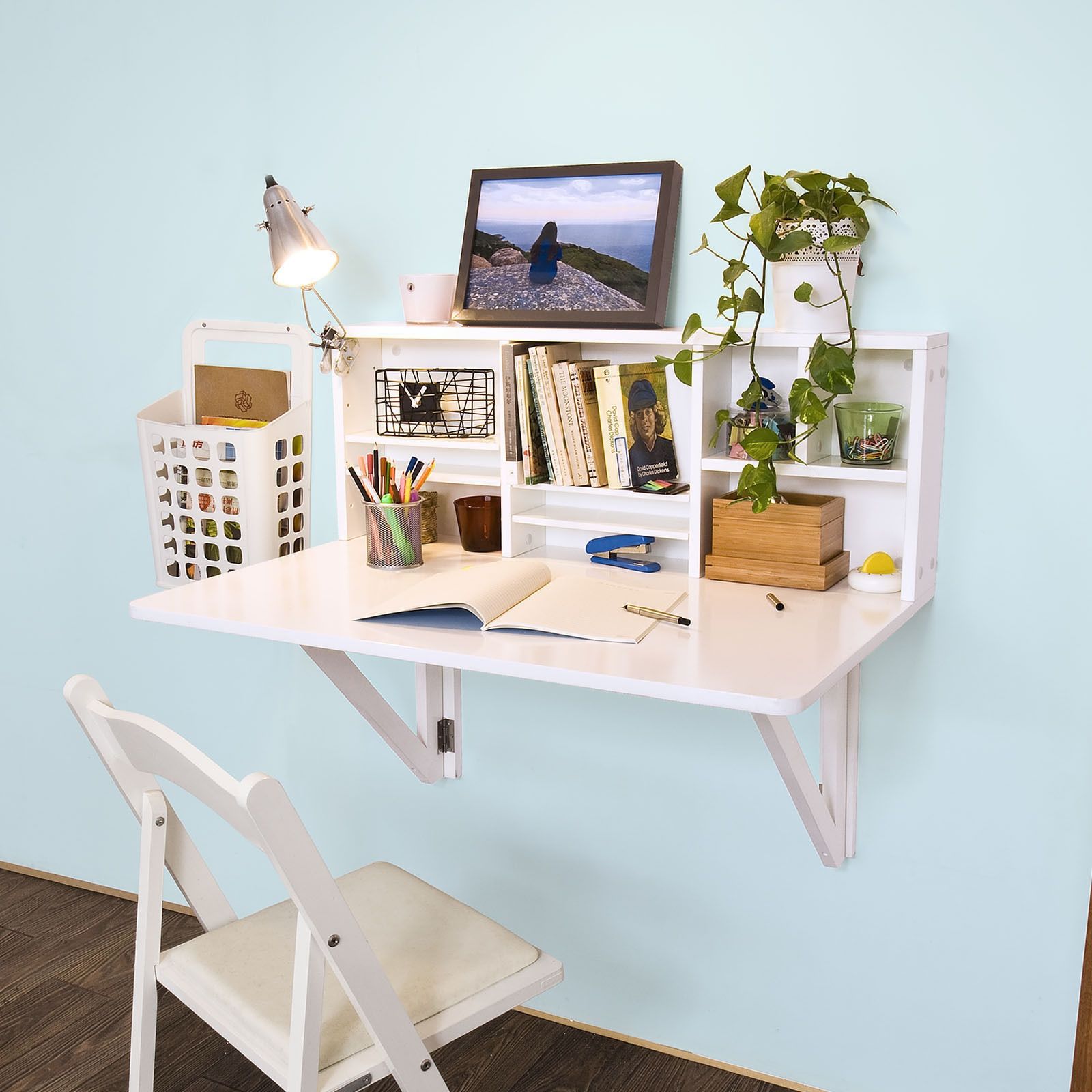 Wall Mounted Foldable Tablewall Shelf Table Kitchen Dining Table For Study Desk With Bookshelf (View 4 of 15)