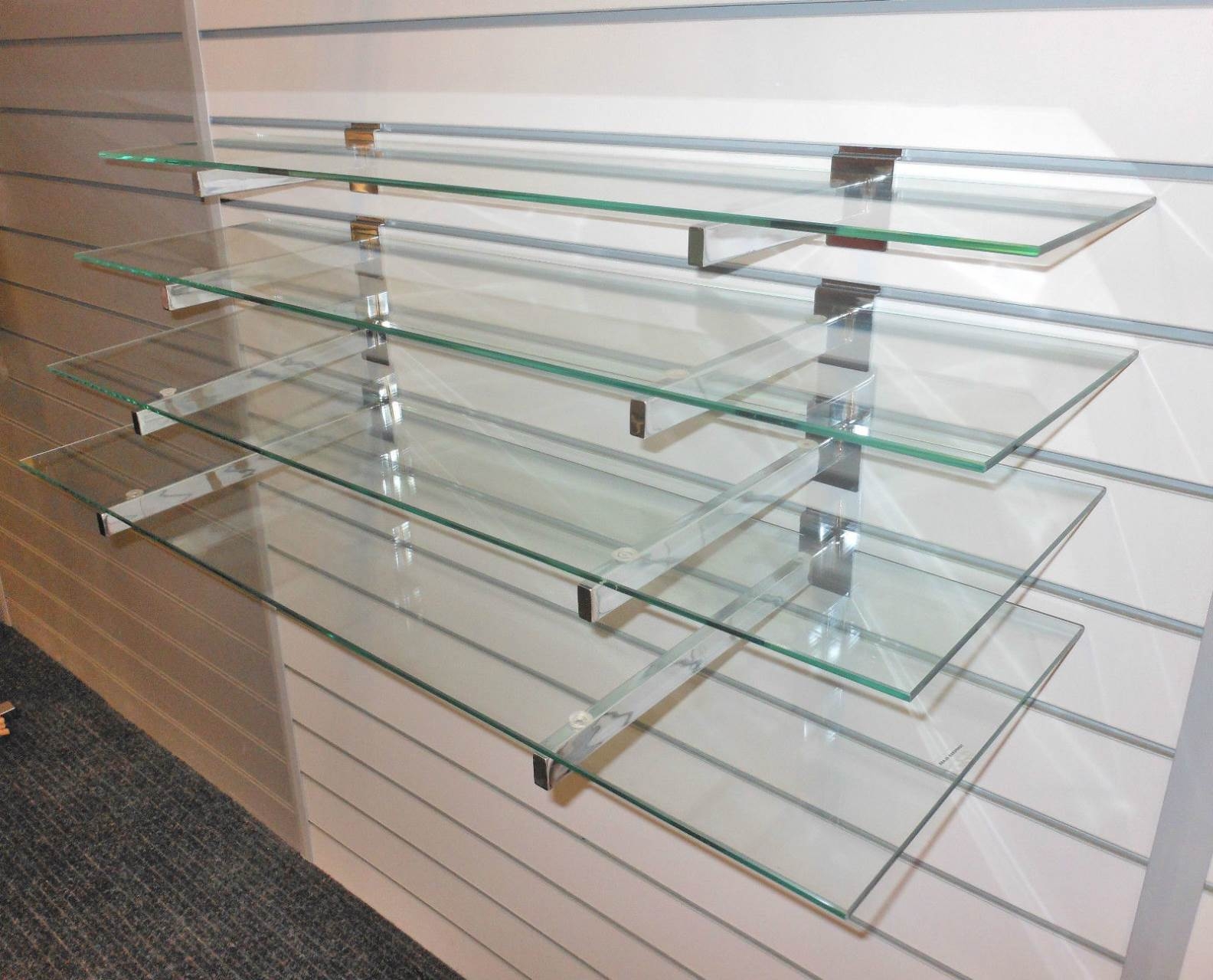 Wall Mounted Glass Shelves For Living Room Naindien Intended For Wall Mounted Glass Display Shelves (Photo 1 of 15)