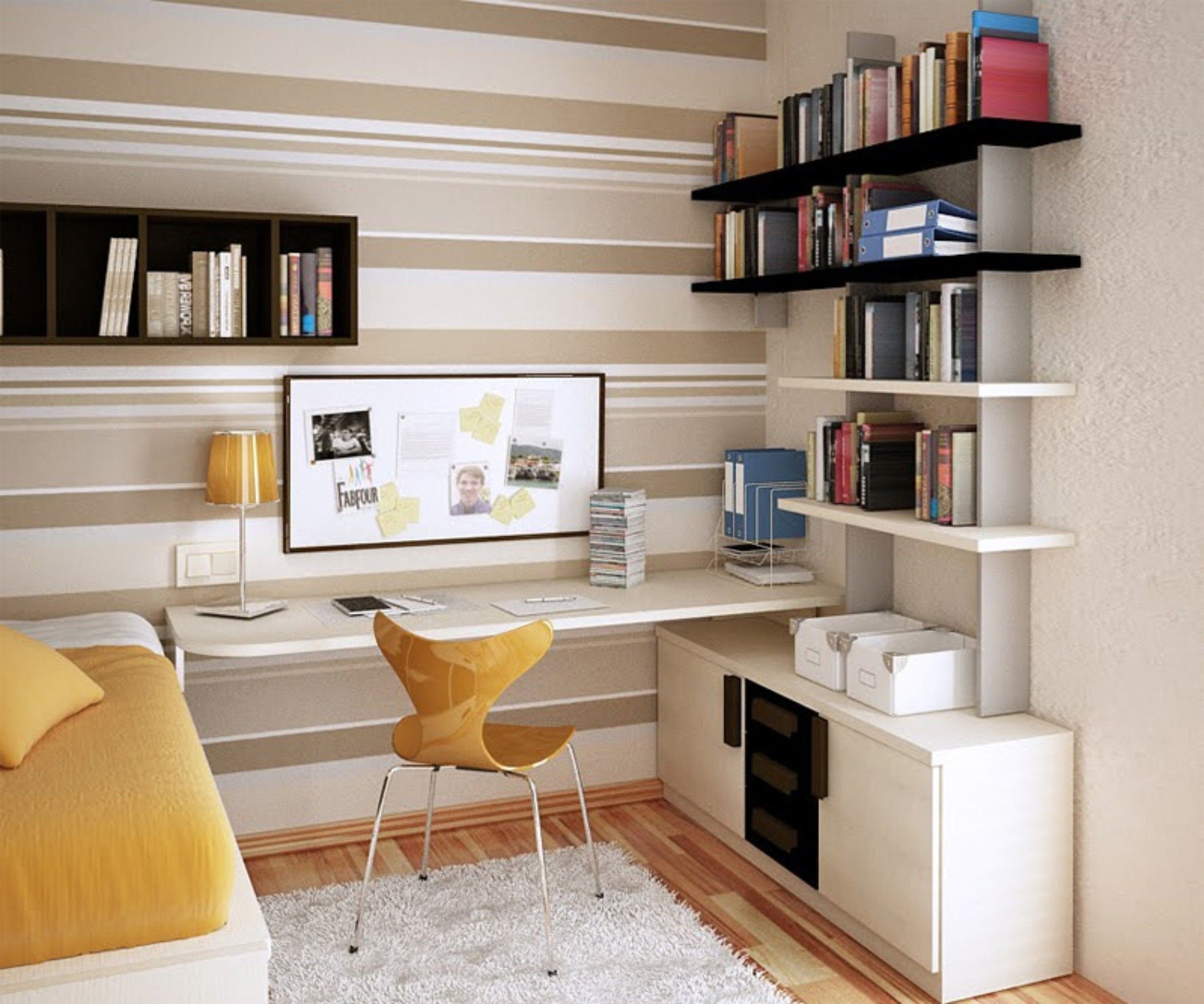 White Polished Solid Wood Floating Study Desk Integrated With For Study Desk With Bookshelf (View 6 of 15)