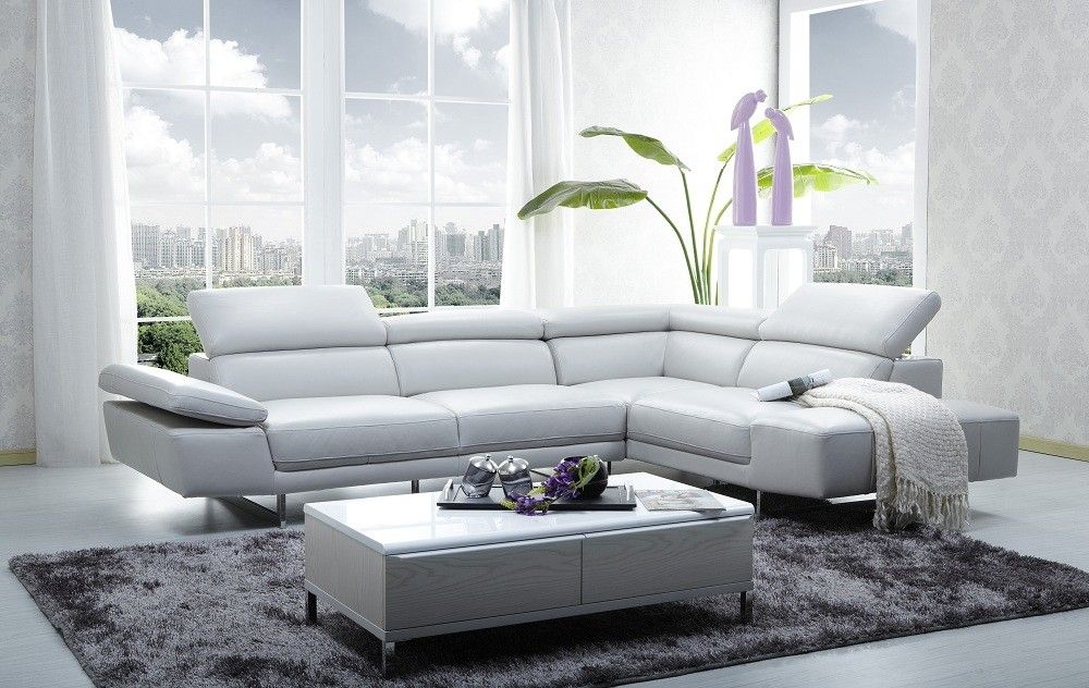 1717 Leather Sectional Sofa In Light Grey Color Jm Furniture In Gray Leather Sectional Sofas (View 8 of 15)