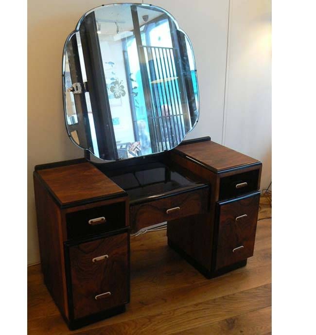 1920/30s Art Deco Dressing Table With Round Mirror – Anecdotes Design Regarding Art Nouveau Dressing Table Mirrors (View 7 of 20)