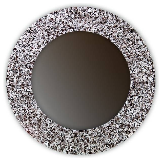 24" Mosaic Wall Mirror Glass Mosaic Framed, Round Decorative Wall Regarding Round Mosaic Wall Mirrors (Photo 1 of 15)