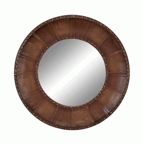 72014 Wood Leather Mirror Flawless Round Shaped Wall Mirror For Round Leather Mirrors (Photo 15 of 30)